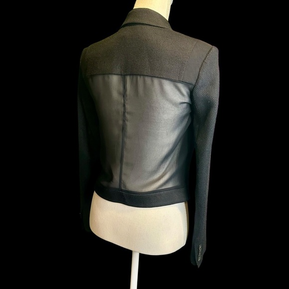 J Brand Black Wool-Blend Honeycomb Textured Sheer Back Paneled Blazer Size 0 - Picture 10 of 16